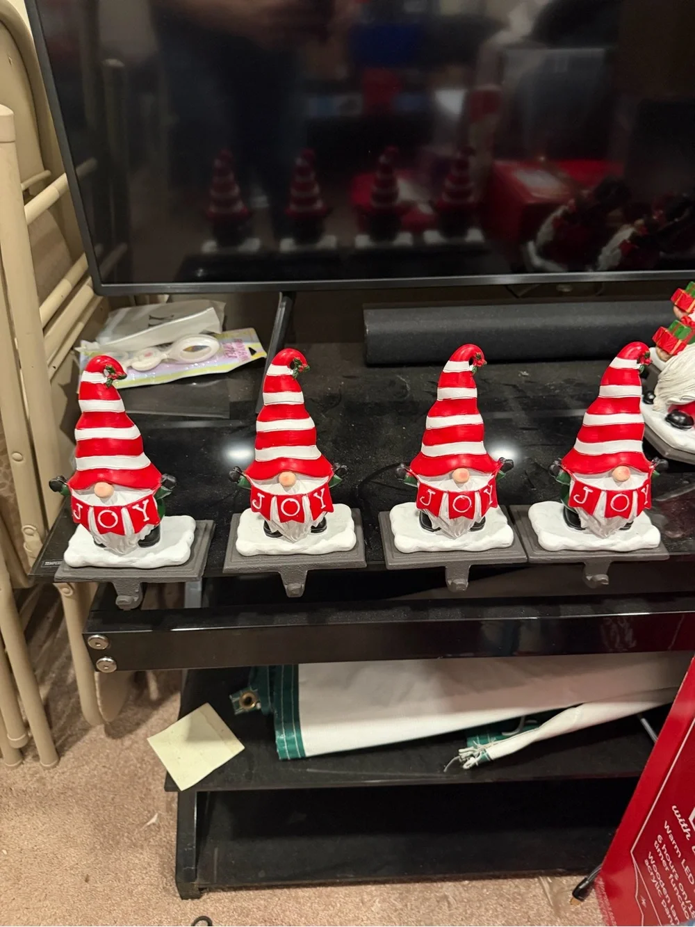 Pier 1 import Christmas decor Holiday Stocking Holders Set of 4 Joy theme